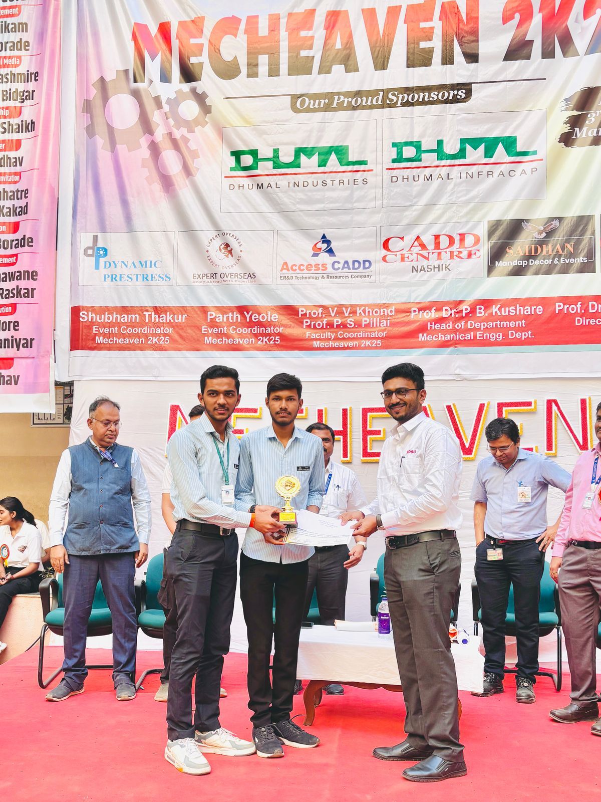 First Year Students Tirupatibalaji Dighole and Tanmay Bankar won 1st prize of cash rupees 1000/- in KK Wagh Mechanical Engineering's MECHEAVEN 2K25- Poster Presentation Competition. 